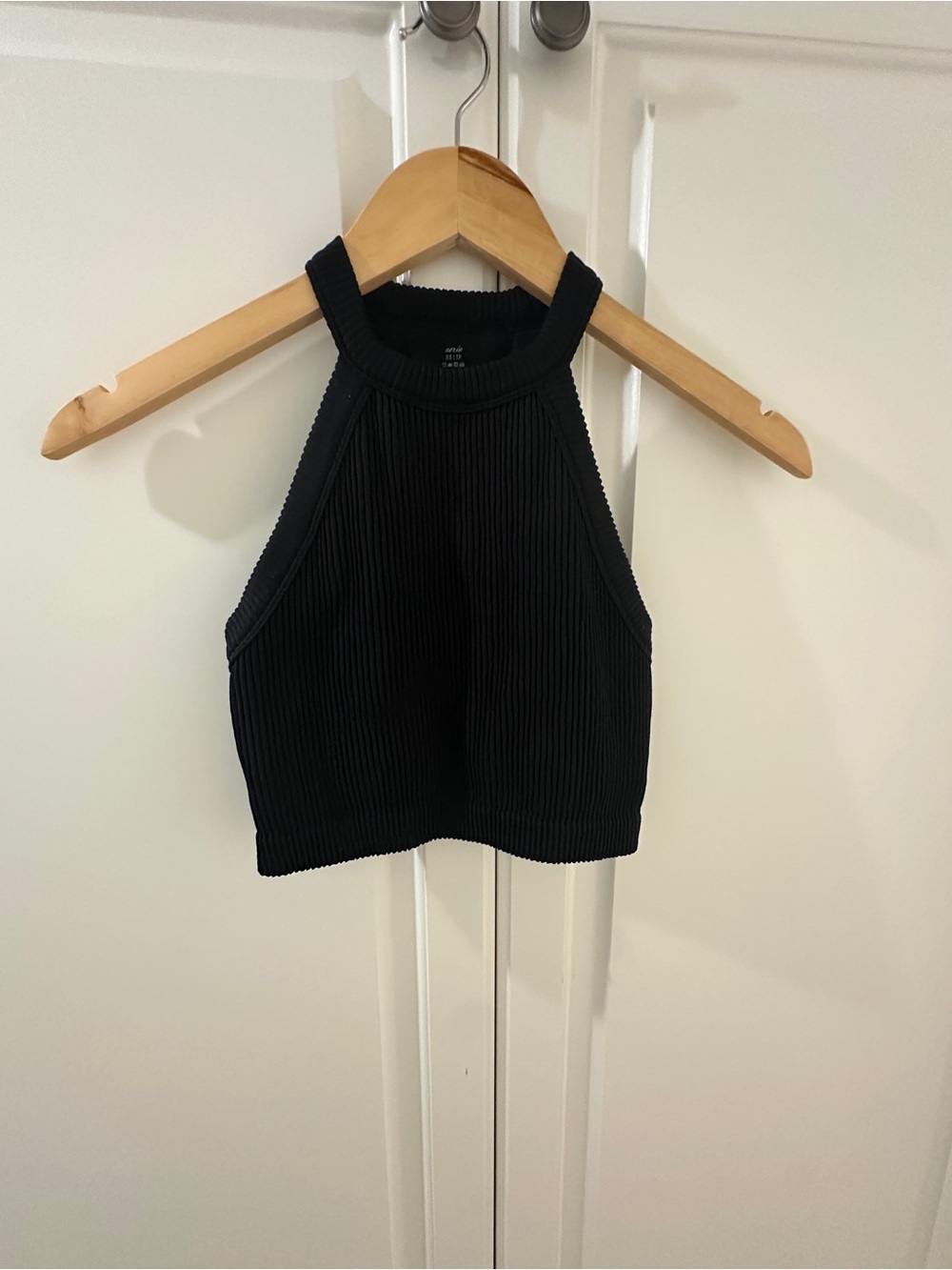 aerie Black Ribbed Halter Crop Top